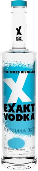 Eine Flasche Exakt Vodka mit Branding von Exakt Vodka