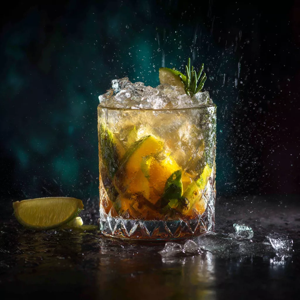 Ein Glas Limonade mit Eis und Limette