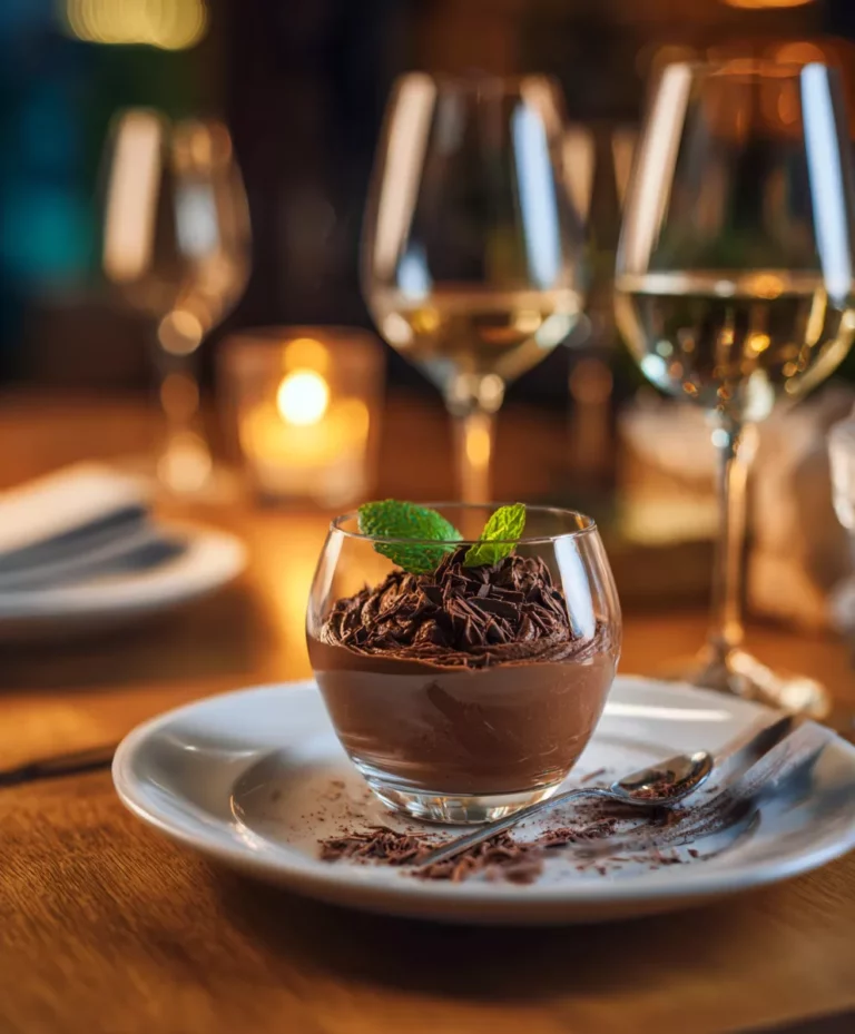 Schoko-Vodka-Mousse in einem runden Glas serviert