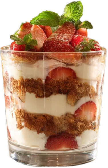 Ein Schichtdessert mit Erdbeeren und Vodka