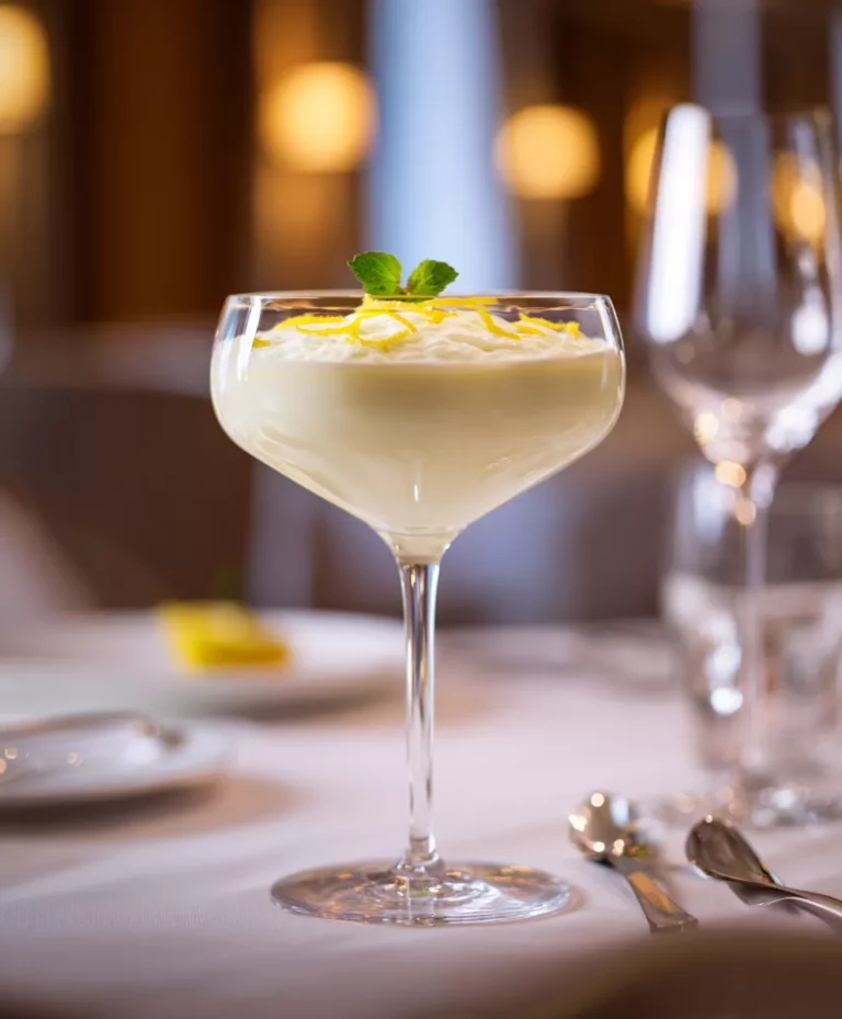 Ein Dessert aus Vodka, Prosecco und Zitronensorbet