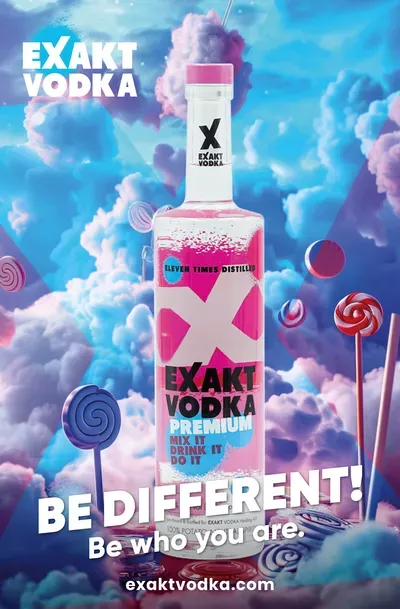 Eine Flasche Wodka mit dem Spruch: „Sei anders, sei du selbst.“